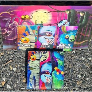 ZOX HALLOWEEN ZOO ENVELOPE ART SET 2023 llama mummy sloth COLLECTIBLE WRISTBANDS